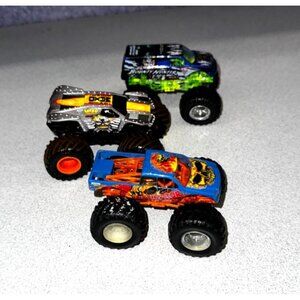 Lot of 3 Hot Wheels Monster Jam Max-D, Bounty Hunter & Instigator Monster Trucks